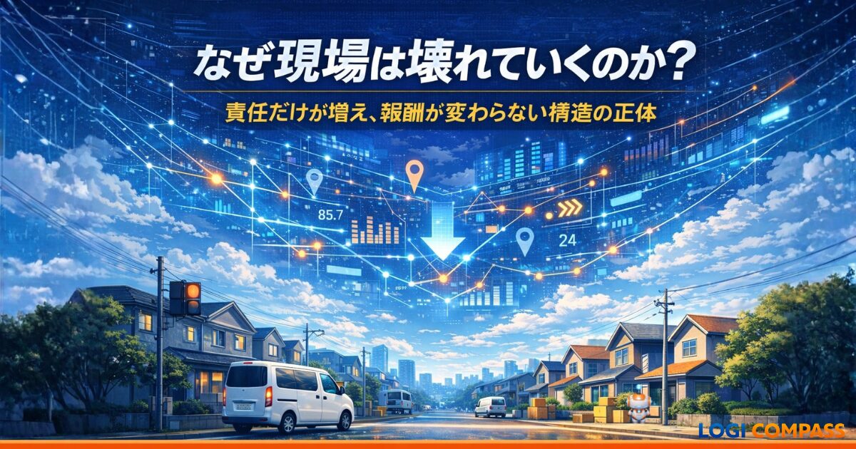 AI物流と配送現場の負担を表現