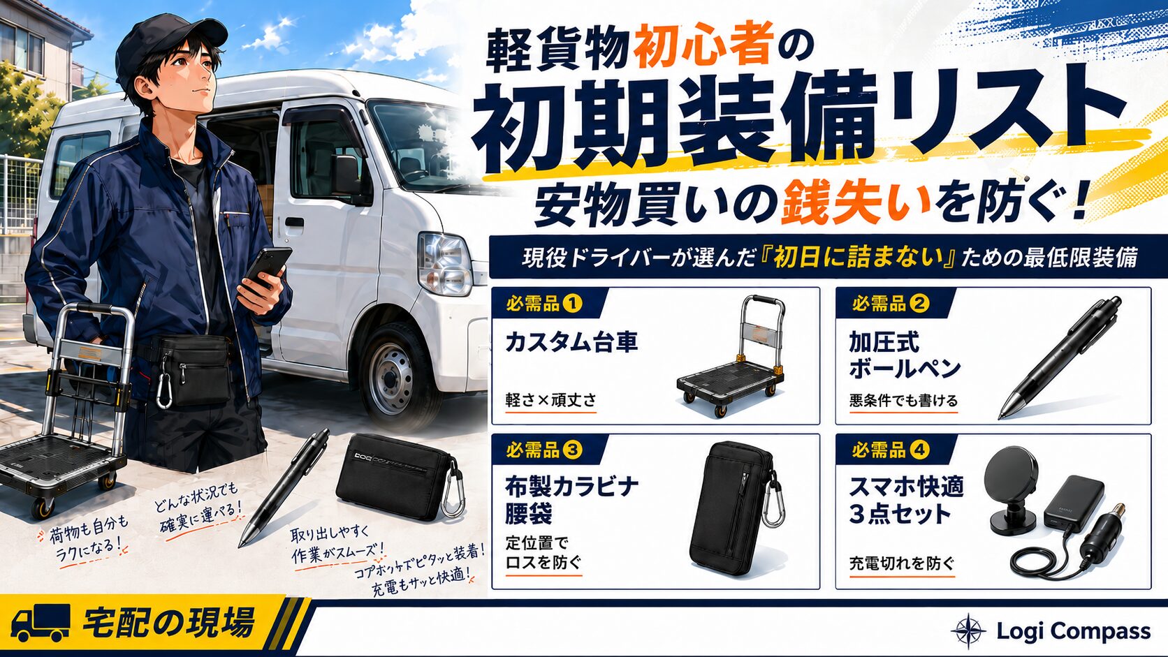 【軽貨物初心者】安物買いの銭失いを防ぐ！現役ドライバーがガチで選んだ「初日に詰まない」ための最低限の初期装備リスト
